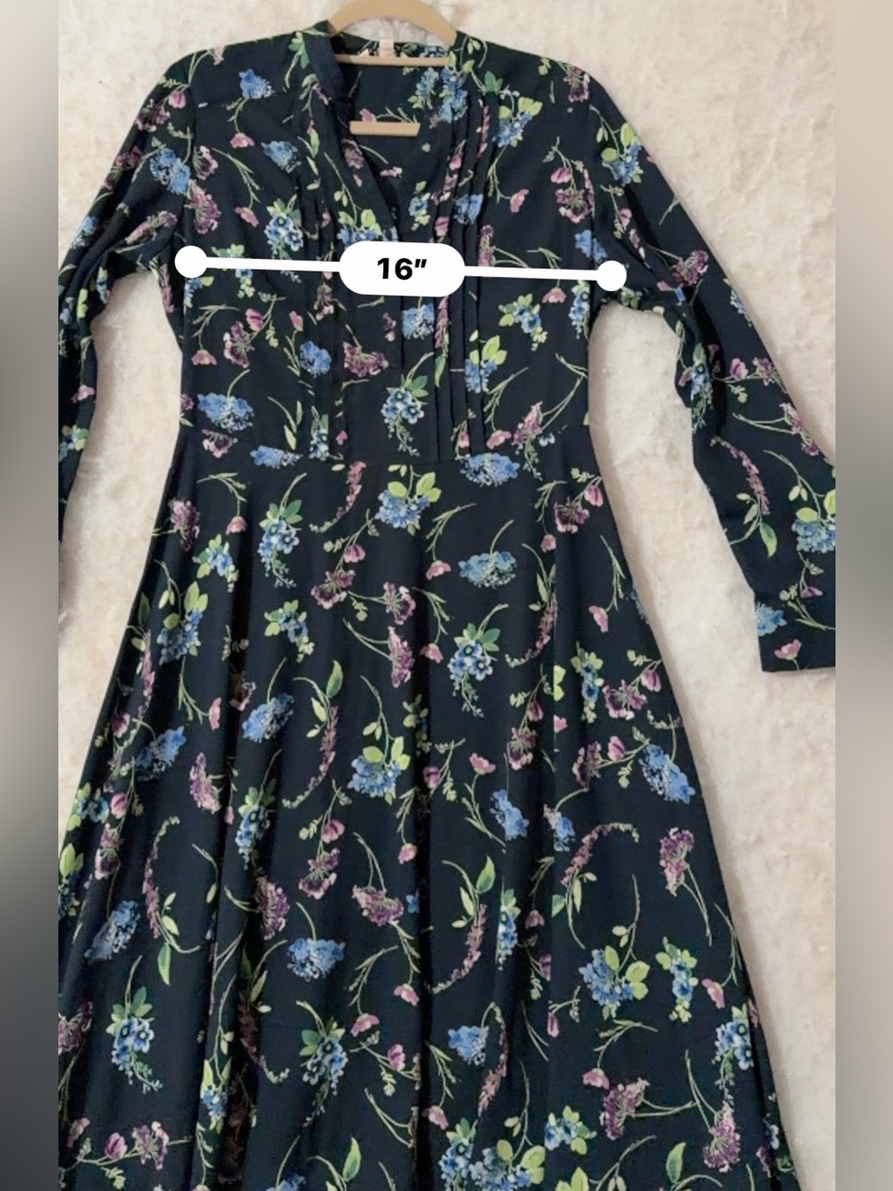 Nanette Lepore Navy Floral Long-Sleeve Fit & Flare Dress (SKU844) - Picture 5 of 6